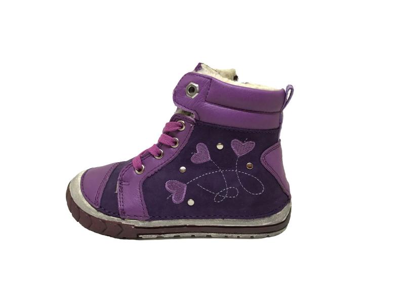 D.D.step zimné fialové detské topánky s kožušinkou na suchý zips 19-24 pre dievčatá